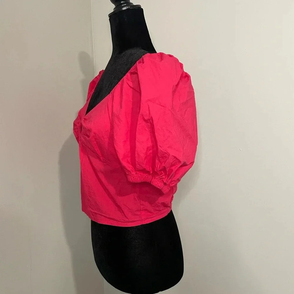 Sim & Sam Hot Pink Puff Sleeve Blouse Top With Cutout at Chest - Picture 6 of 11
